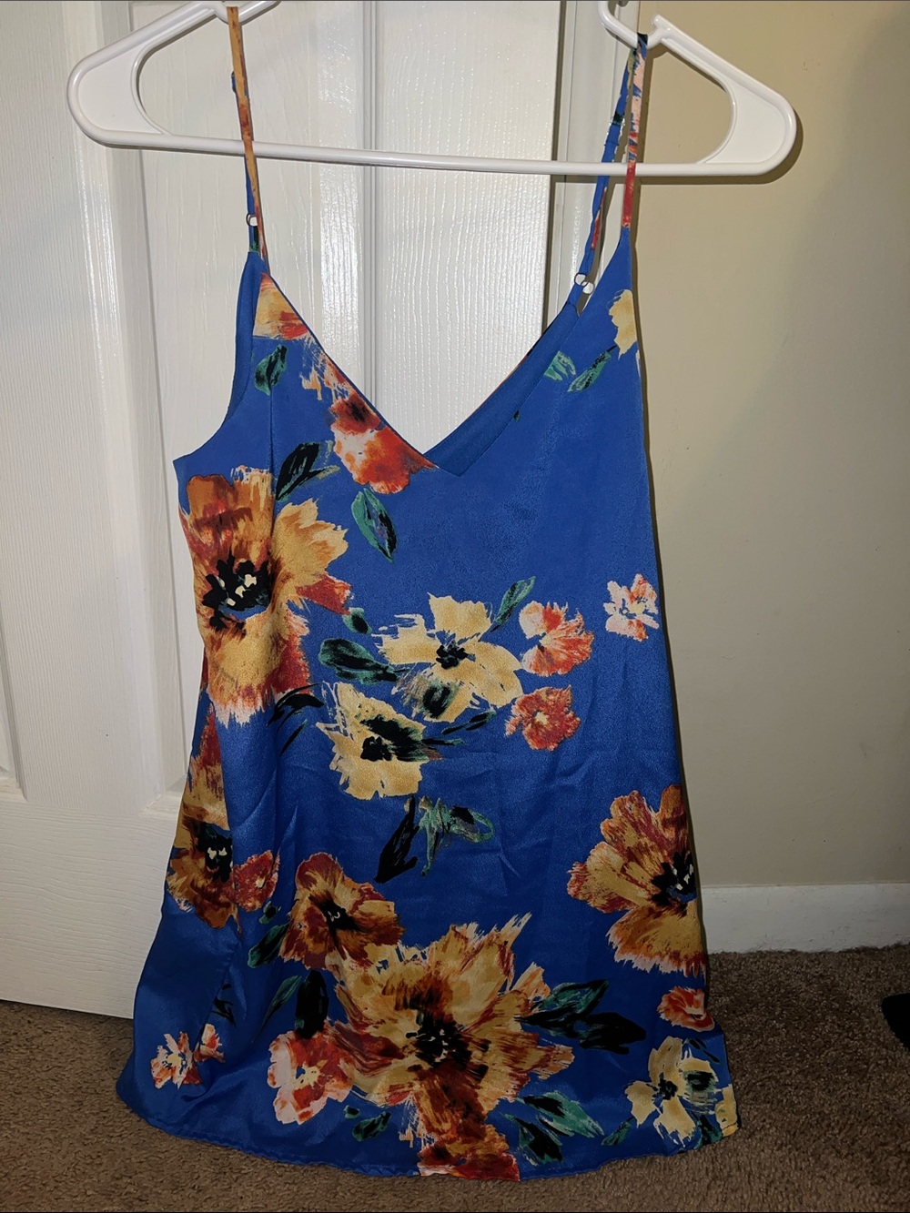 Lulu's Blue Floral Slip Dress with Yellow & Orange Blooms